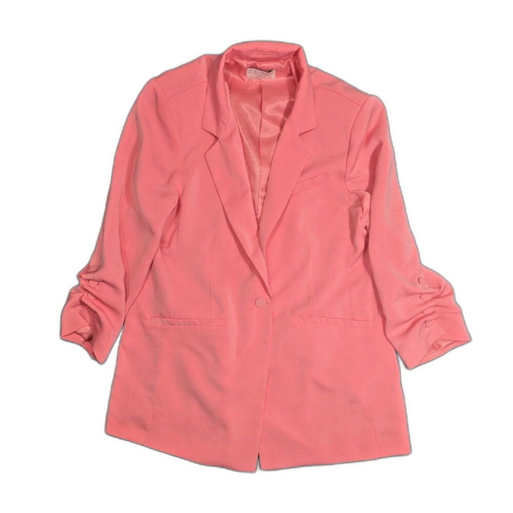 Z Supply Cinema Blazer Womens M Pink Ruched Sleeve One Button Career Chic